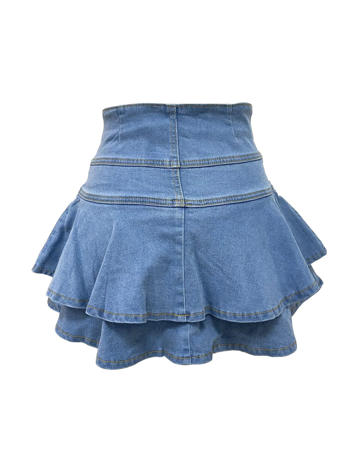 FAGADOER Fashion Ruched Patchwork Bodycon Denim Pleated Skirt Woman Solid Color Buttons Jeans Skirts Female Streetwear Bottoms