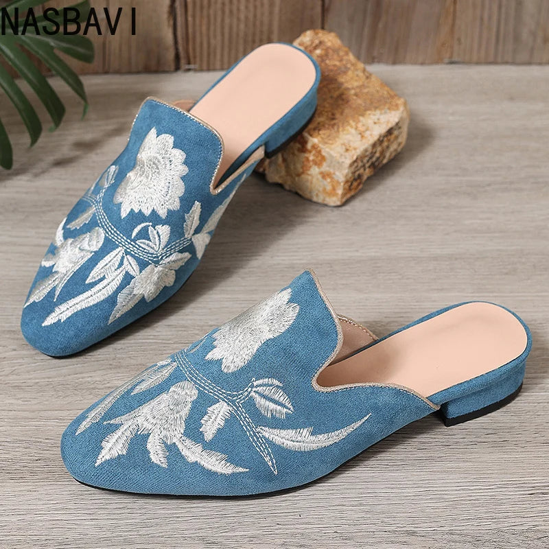 Chic Floral Velvet Embroidered Mules