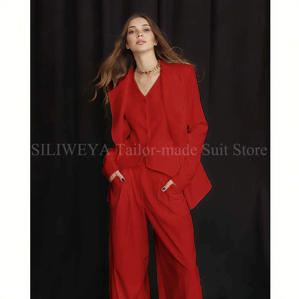 Slim Fit Single Breasted Three Piece Office Suit For Women