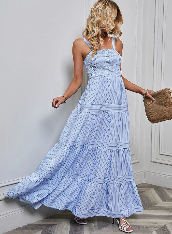 Elegant Striped Spaghetti Strap Maxi Dress for Women
