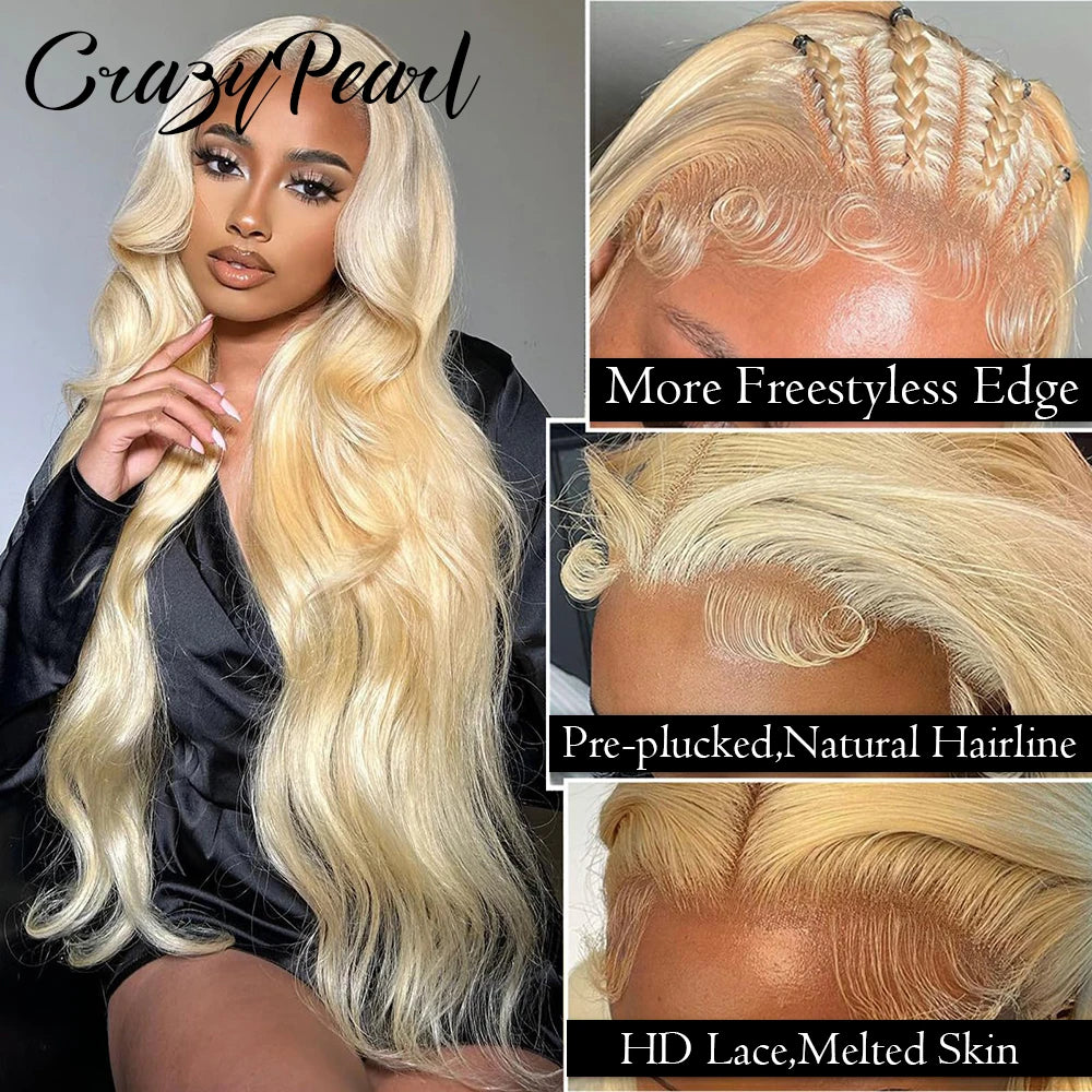 Long Blonde Body Wave HD Lace Front Human Hair Wig for Women