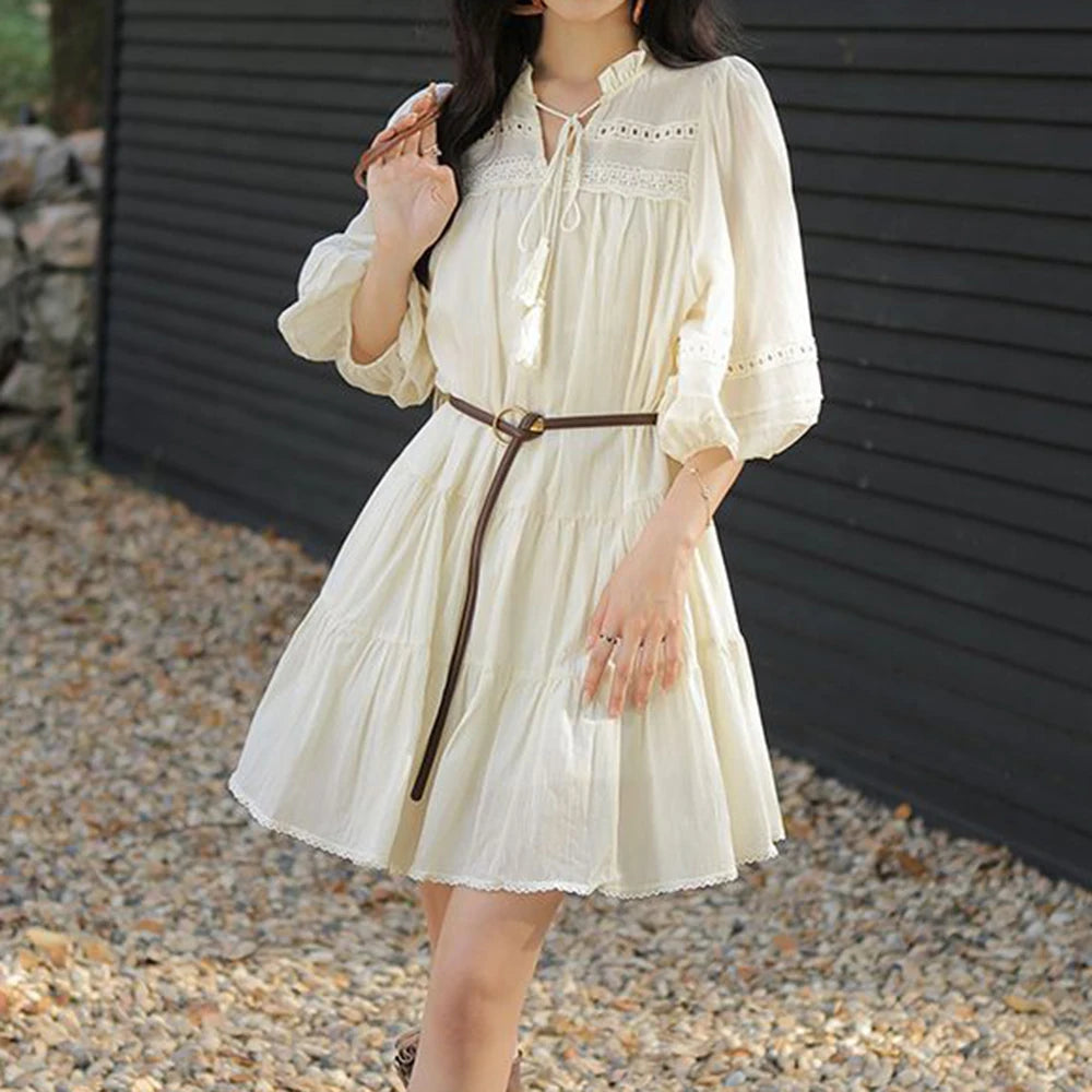 Vacation Style Boho Chic Lace Up Midi Dress for Women