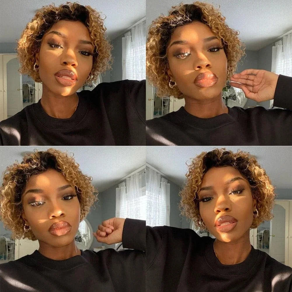 Water Curly Pixie Cut Human Hair Lace Front Wig for Women