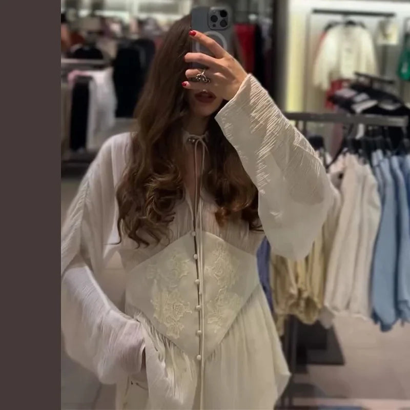Elegant See-Through Patchwork Long Sleeve Top for Women