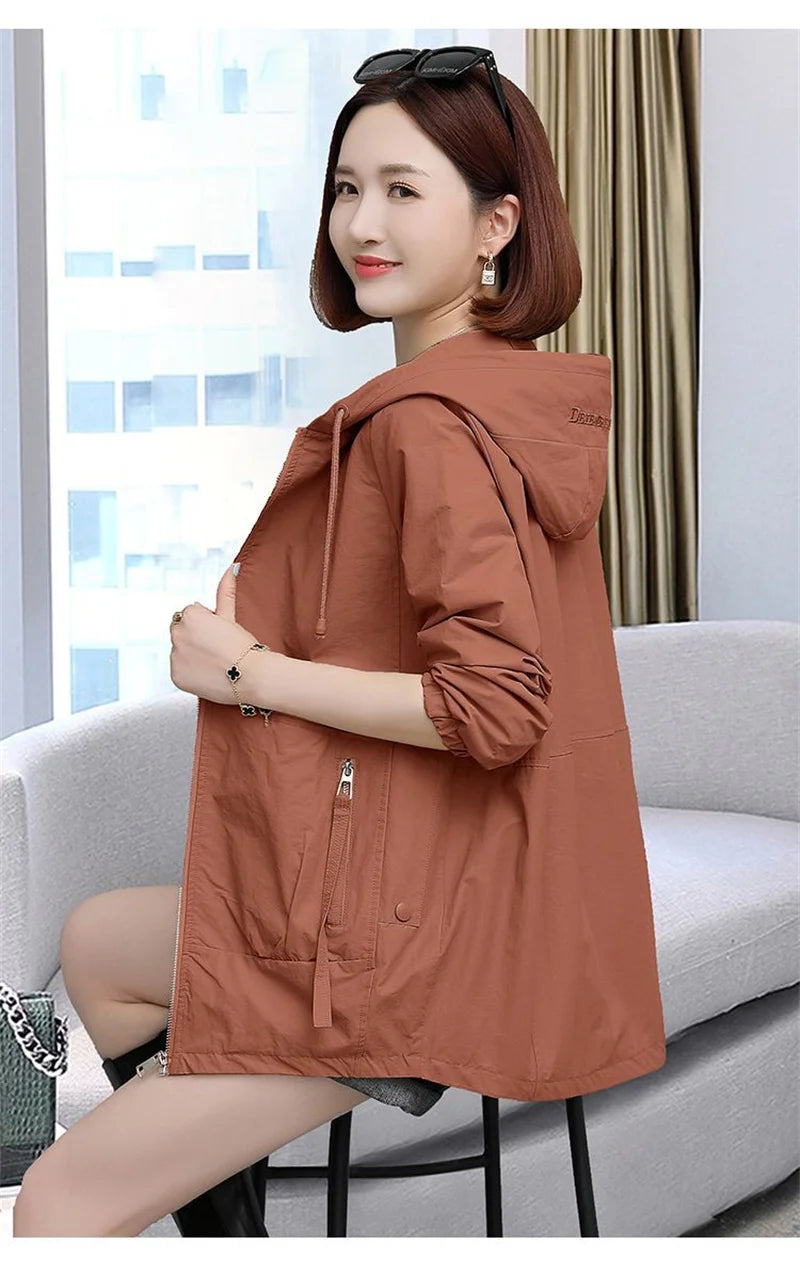 Lining Hooded Coat Female Spring And Autumn Temperament Short Jacket Casual Short Trench Coat Female Hooded Outwear Khaki