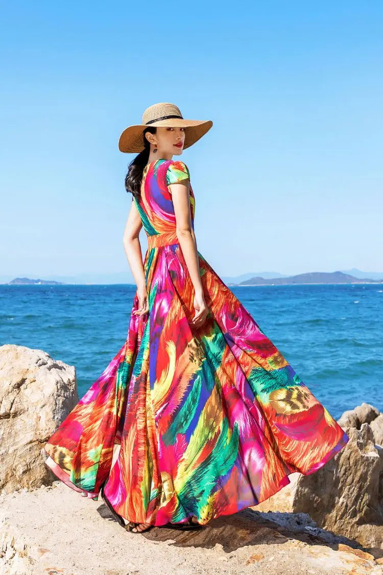Plus Size Peacock Print Maxi Dress