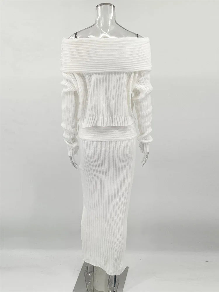 One-Shoulder Knit Skirt Set