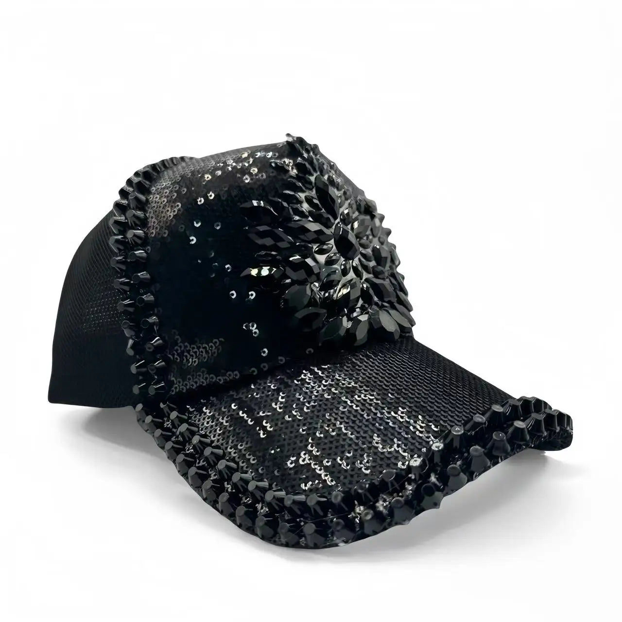 Black Luxury Steampunk Rhinestone Baseball Cap for Women