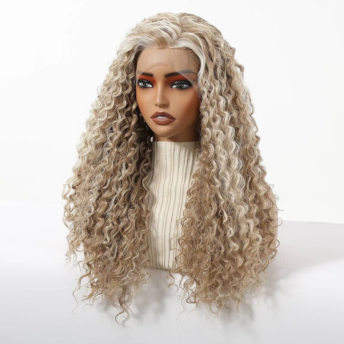 Pre Plucked Glueless Deep Curly Blonde Lace Front Wig for Women