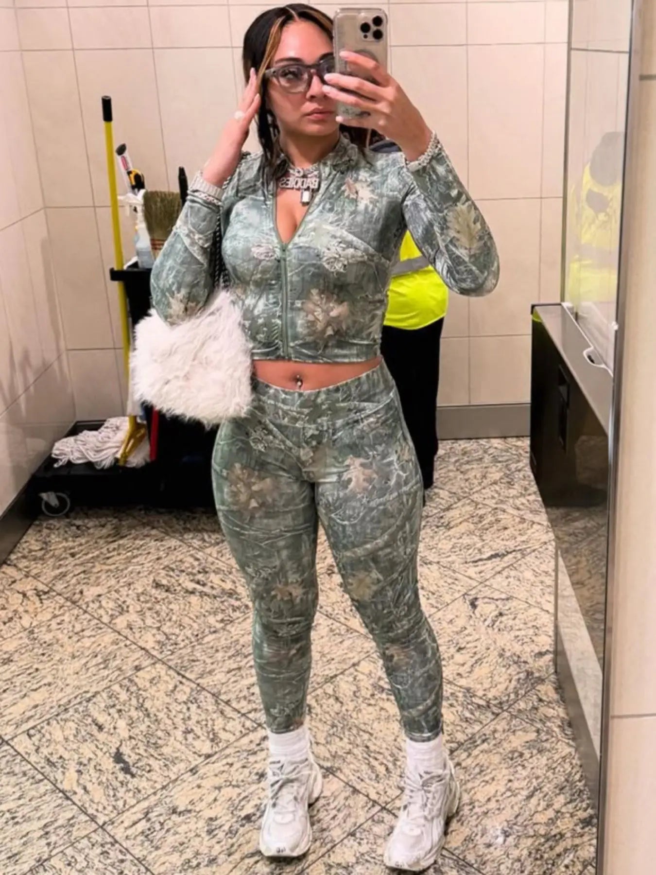 FAGADOER Y2K Fashion Pattern Printing 2 Piece Sets Woman Outfit Long Sleeve Zip Crop Top + Pants Matching Suit Female Streetwear