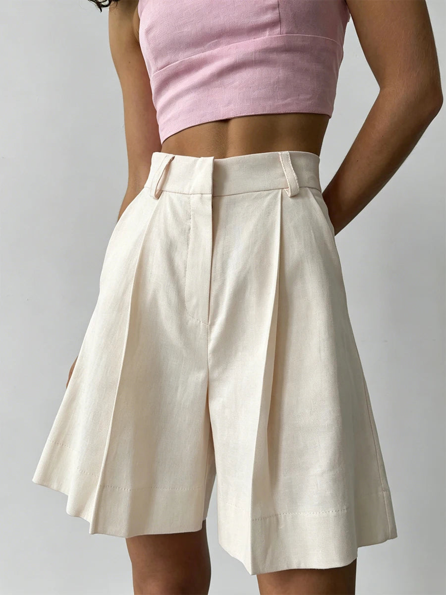 High Waisted Casual Summer Linen Blend Shorts For Women
