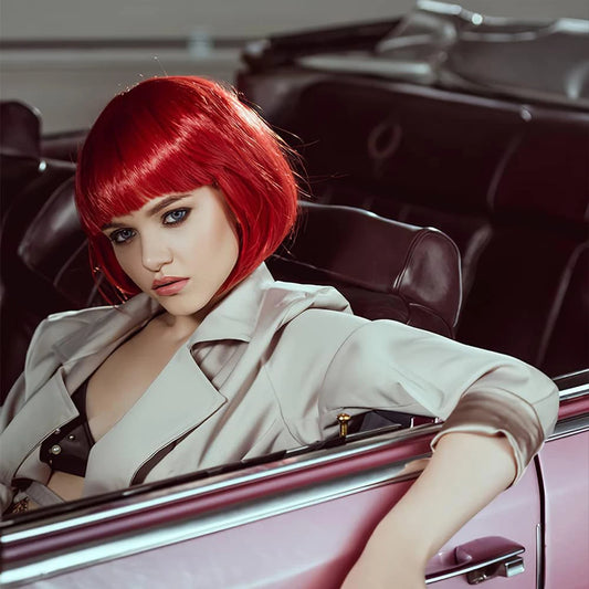 Red Straight Bob Wig With Flat Bangs