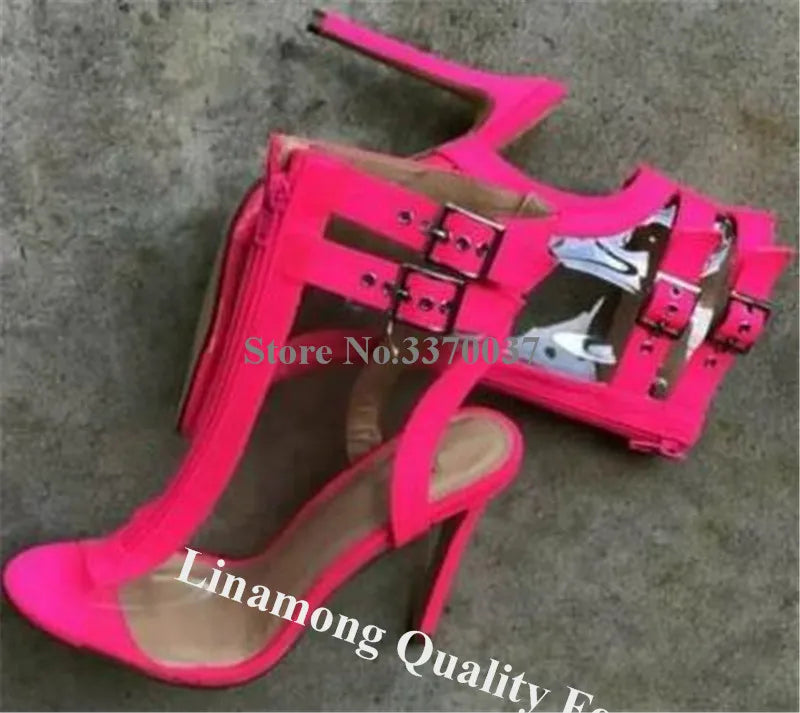 Clear Pink Peep Toe Gladiator Boots