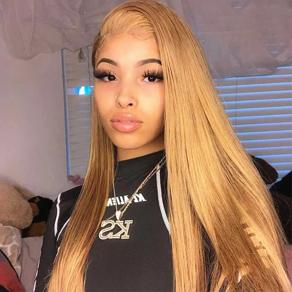 Honey Blonde Bone Straight Lace Front Human Hair Wig for Women