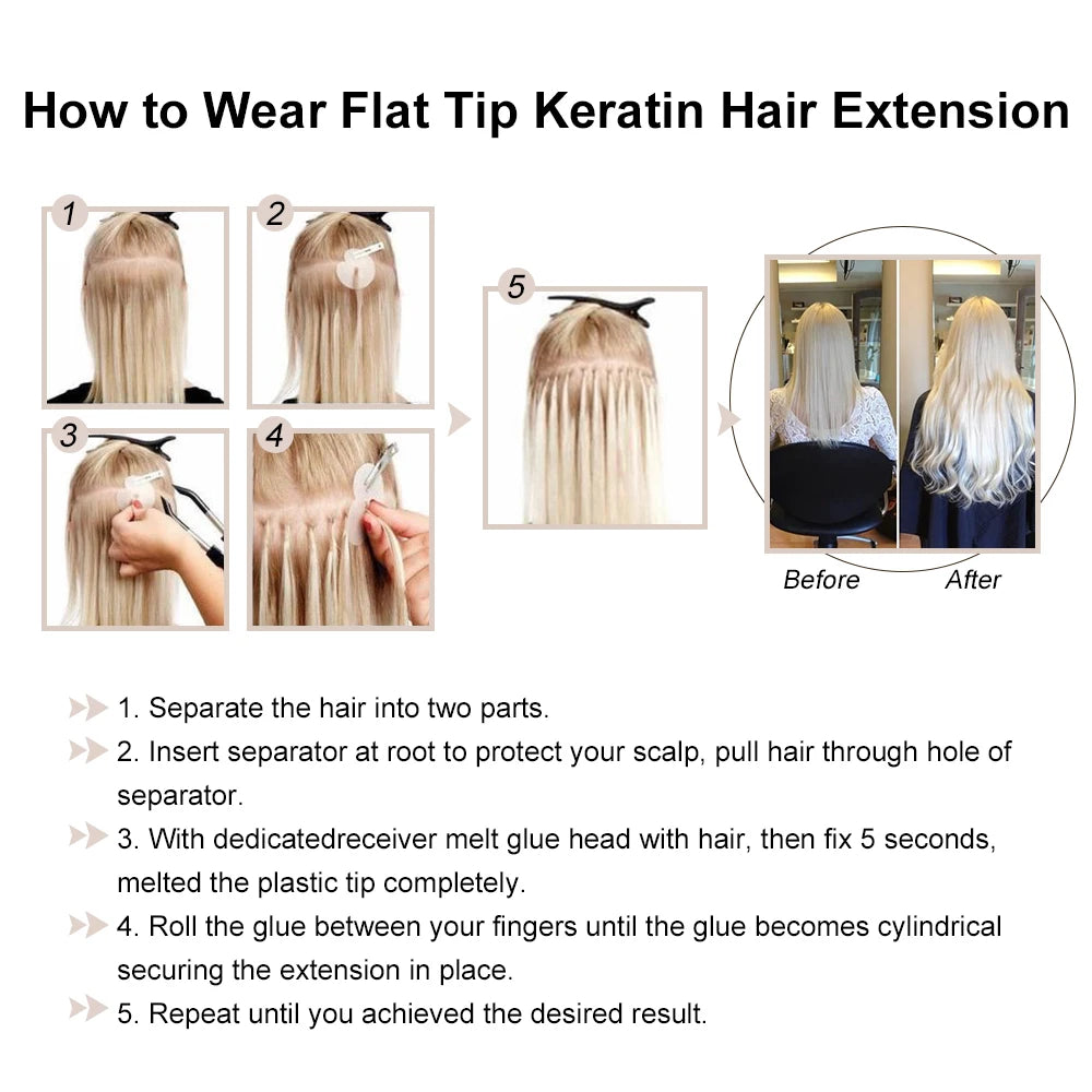 Straight Keratin Fusion Human Hair Extensions for Women