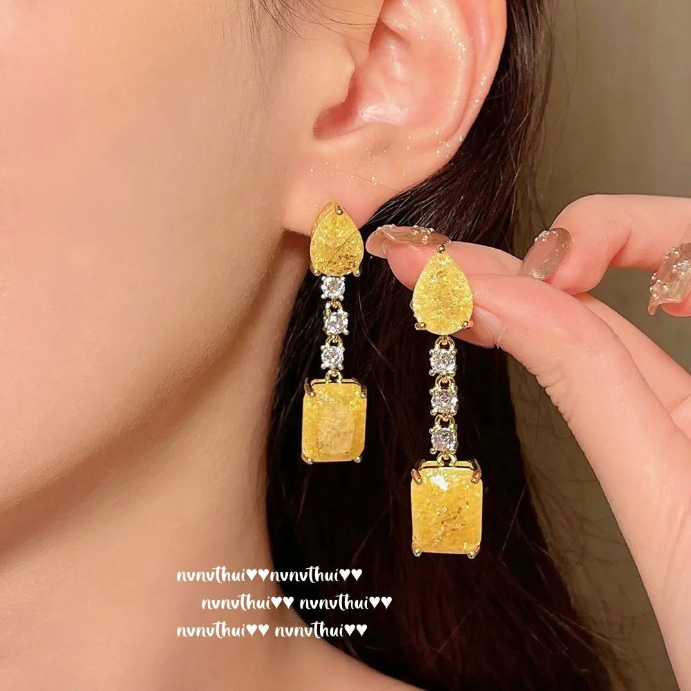 Shiny Geometric Zirconia Long Dangle Earrings for Women