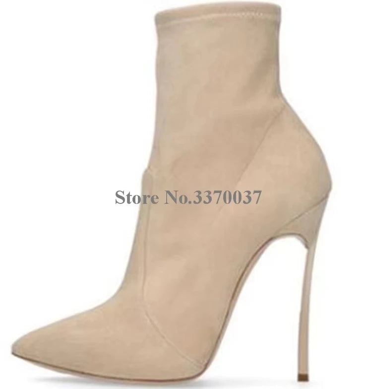 Pointed Toe Suede Leather Stiletto Ankle Boots for Women