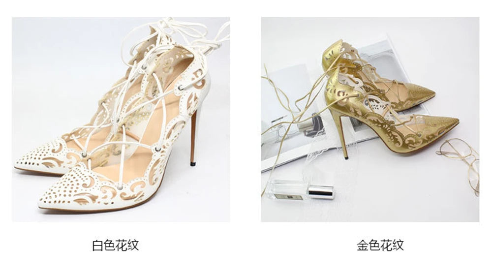 Pointed Toe Lace-Up Thin High Heel Pumps for Women