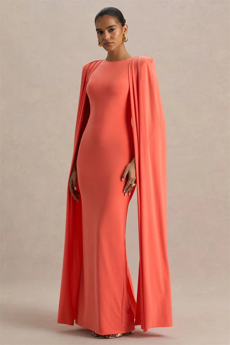 Cape Sleeve Maxi Dress With Side Split
