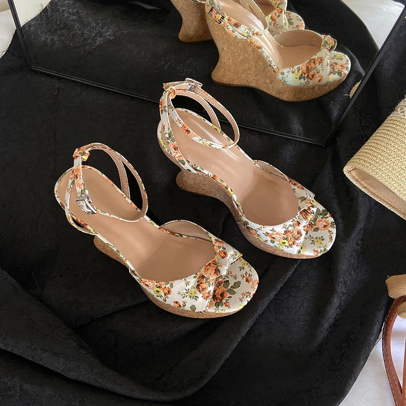 Peep Toe Suede Wedge Sandals With Platform Heel Buckle for Women