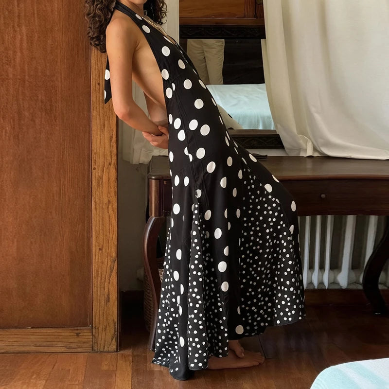 Hollow Out Floral Print Sleeveless Long Dress for Women