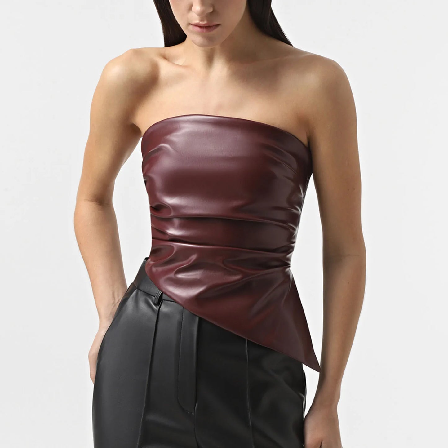 Zippered PU Leather Tube Top