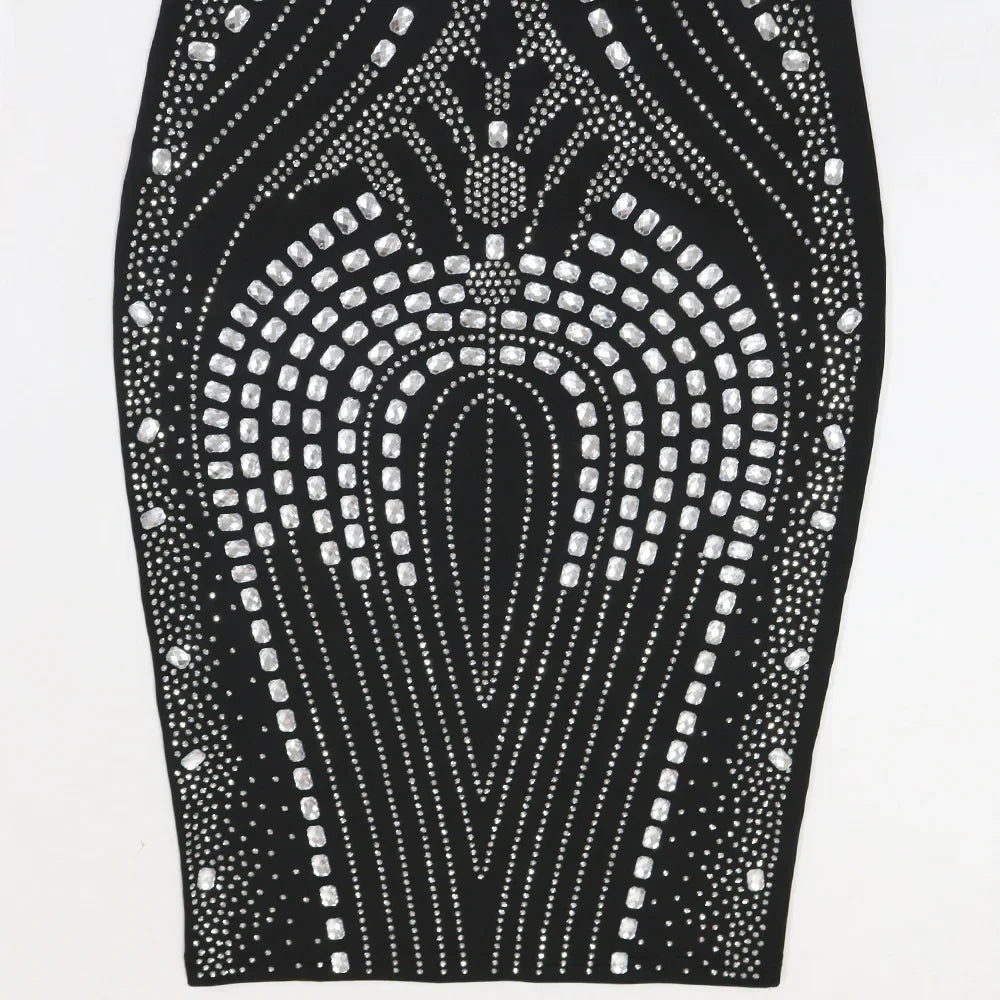 Rhinestone Embellished Sleeveless Bodycon Midi Dress for Women