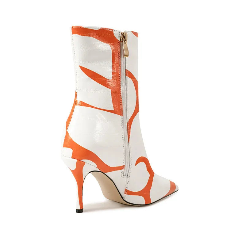 Fashion Trendy Pointed Toe High Heel Ankle Boots With Side Zipper for Women