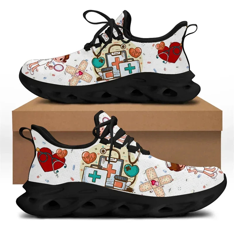 Cute Cartoon Print Lace-Up Nursing Shoes for Women