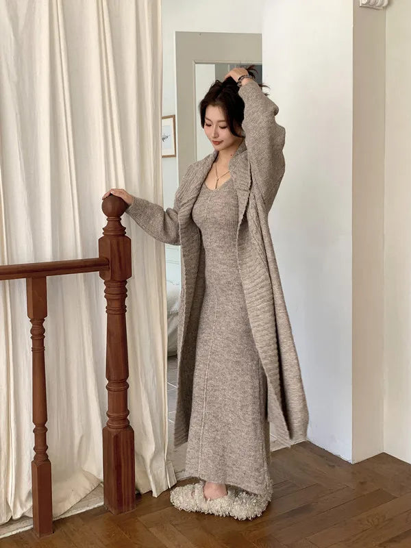 Knitted Cardigan And Ankle Length Skirt Set for Women
