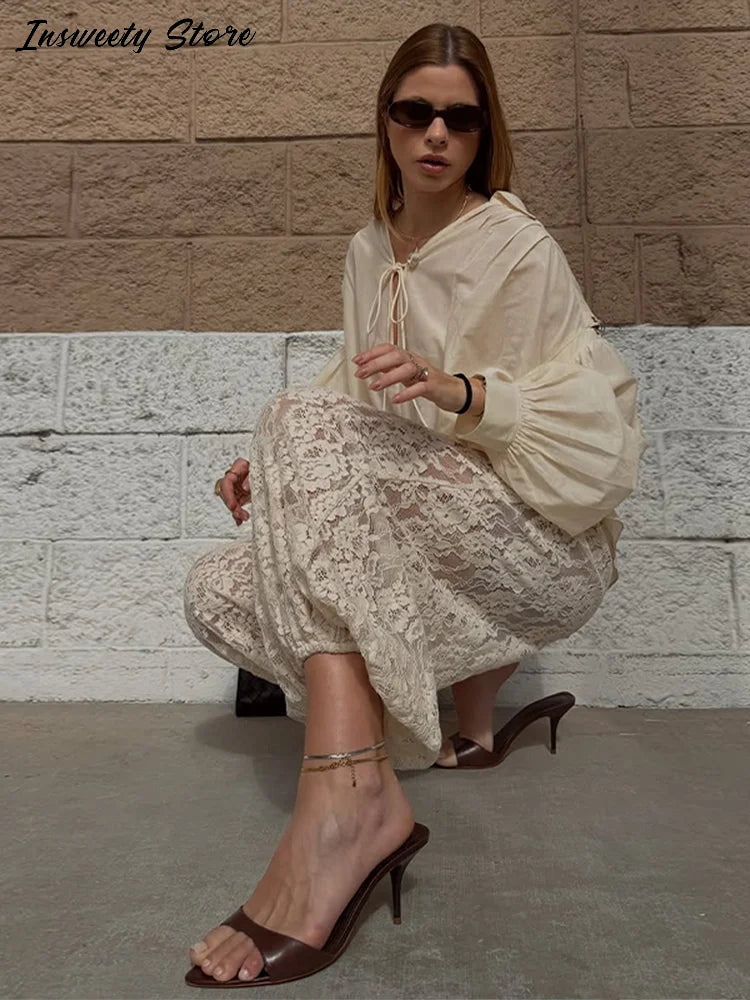 Bohemian Lace Trim Elastic Waist Lounge Pants for Women