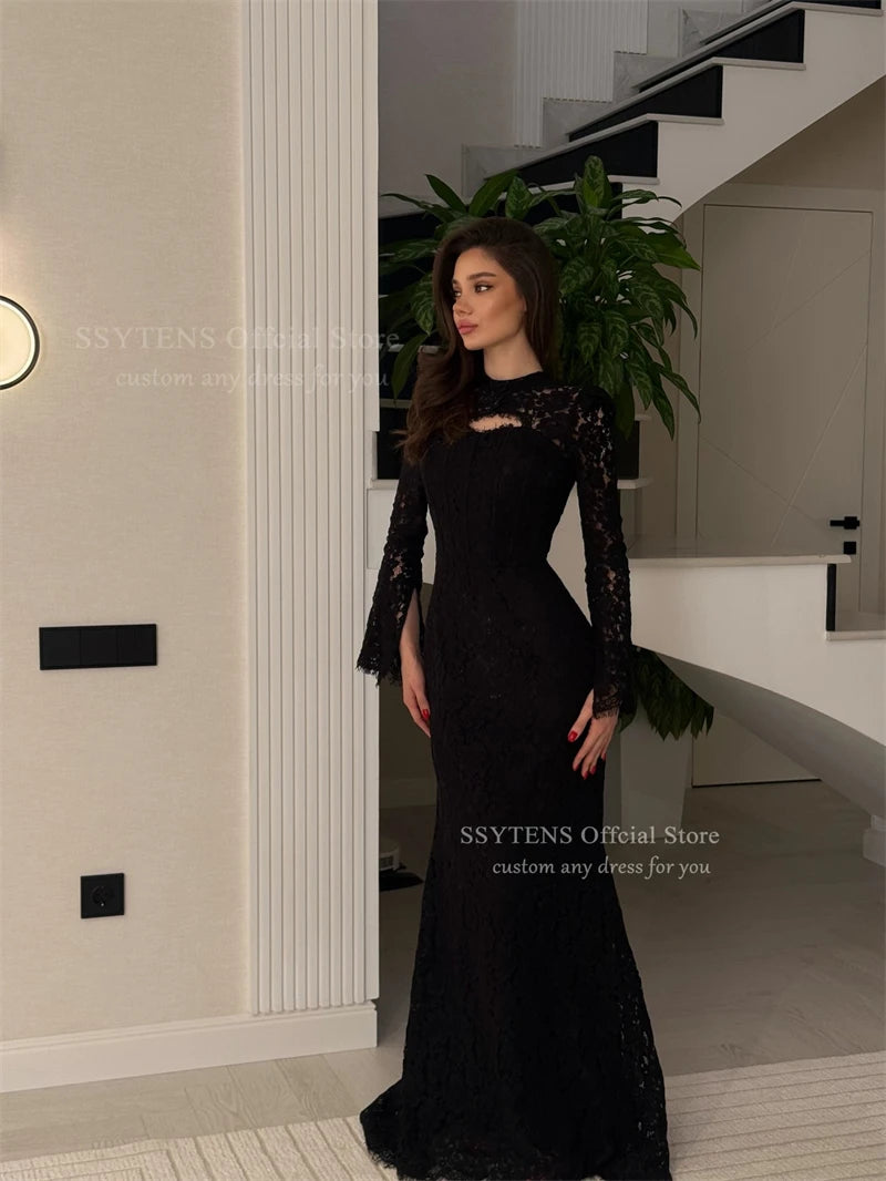 Elegant Yellow Mermaid Lace Evening Dress for Women