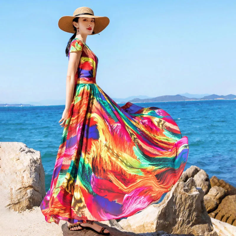 Plus Size Peacock Print Maxi Dress