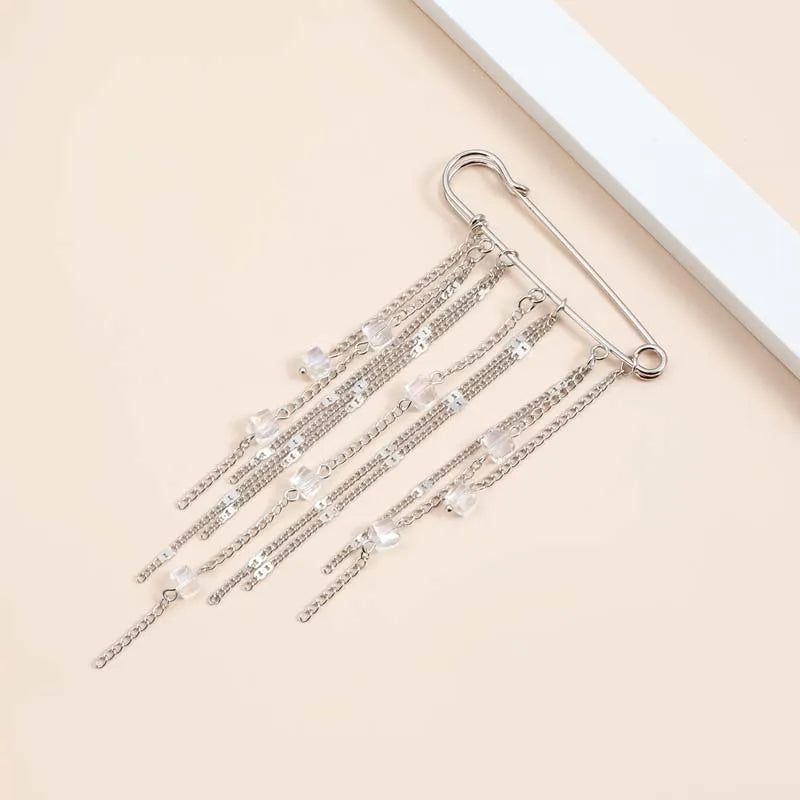 Layered Pearl Heart and Star Tassel Brooch for Women