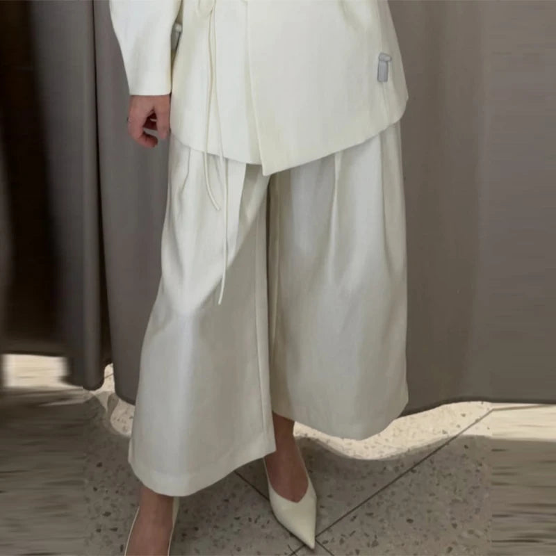 Lace Up Jacket and Wide Leg Pants Suit Set for Women