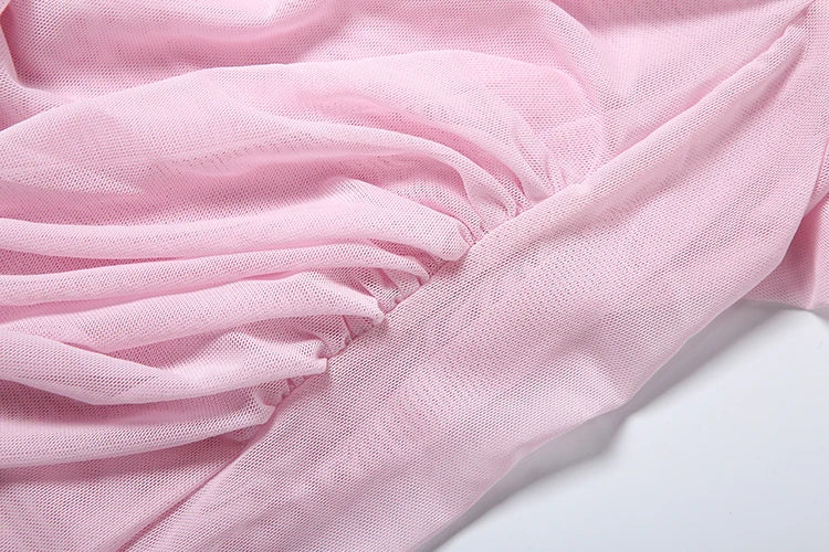 See Through Halter Backless Ruched Patchwork Dress for Women