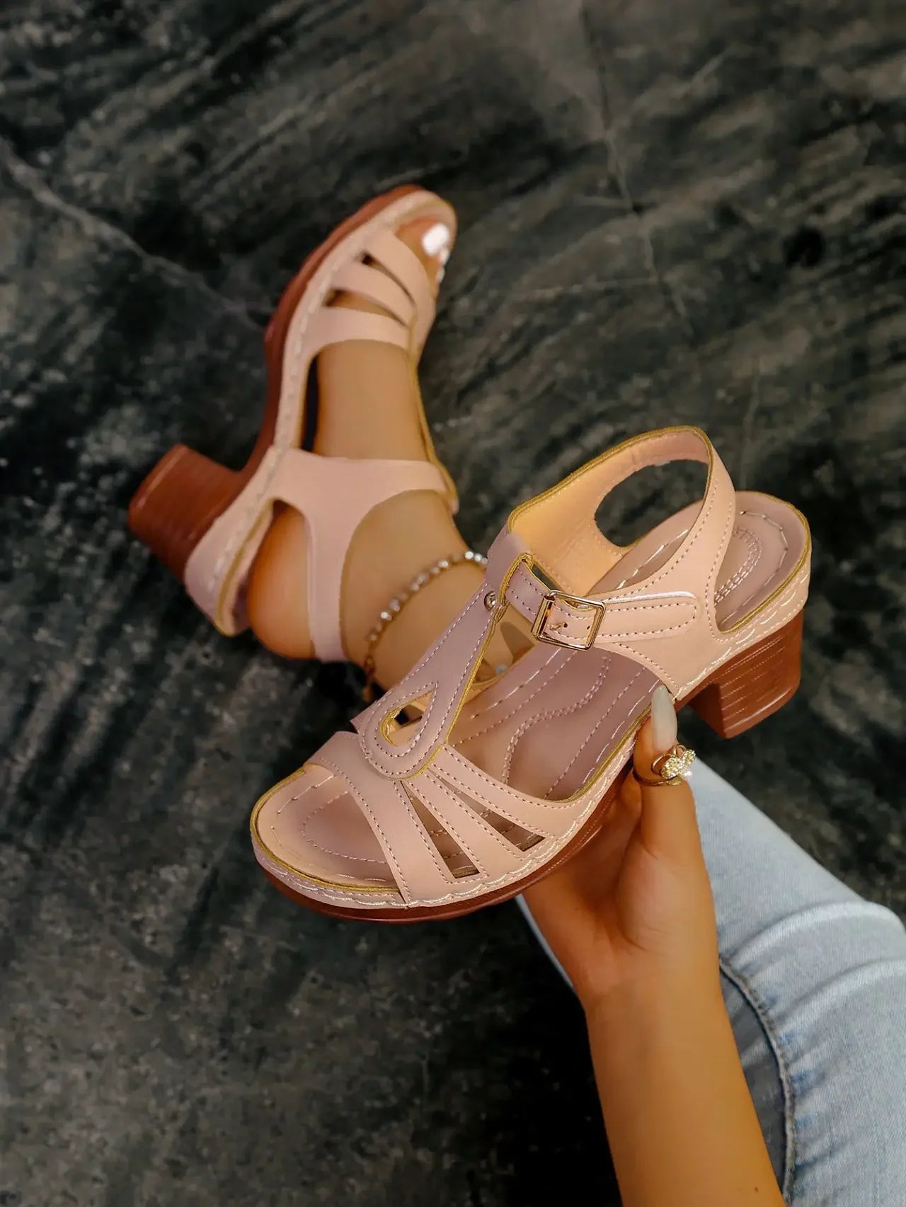 Elegant Square Heel Buckle Sandals