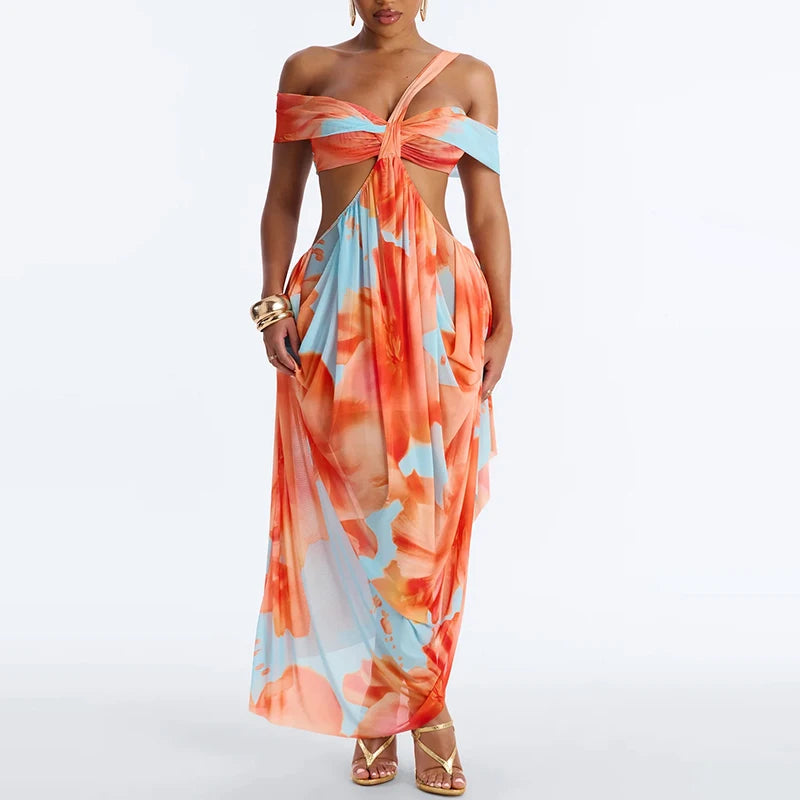 Wrap Pleated Bohemian Backless Maxi Dress for Women