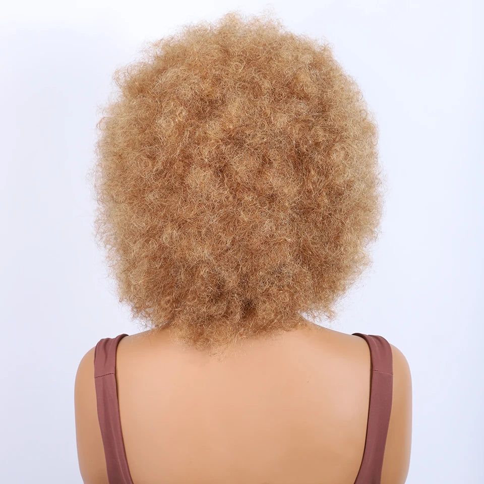 Human Hair Afro Kinky Curly Bob Wig with Glueless Cap for Women