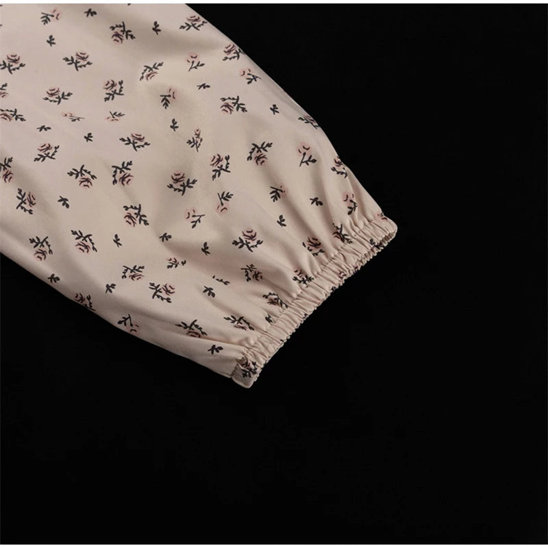 V Neck Button Lantern Sleeve Print Waistband Dress for Women