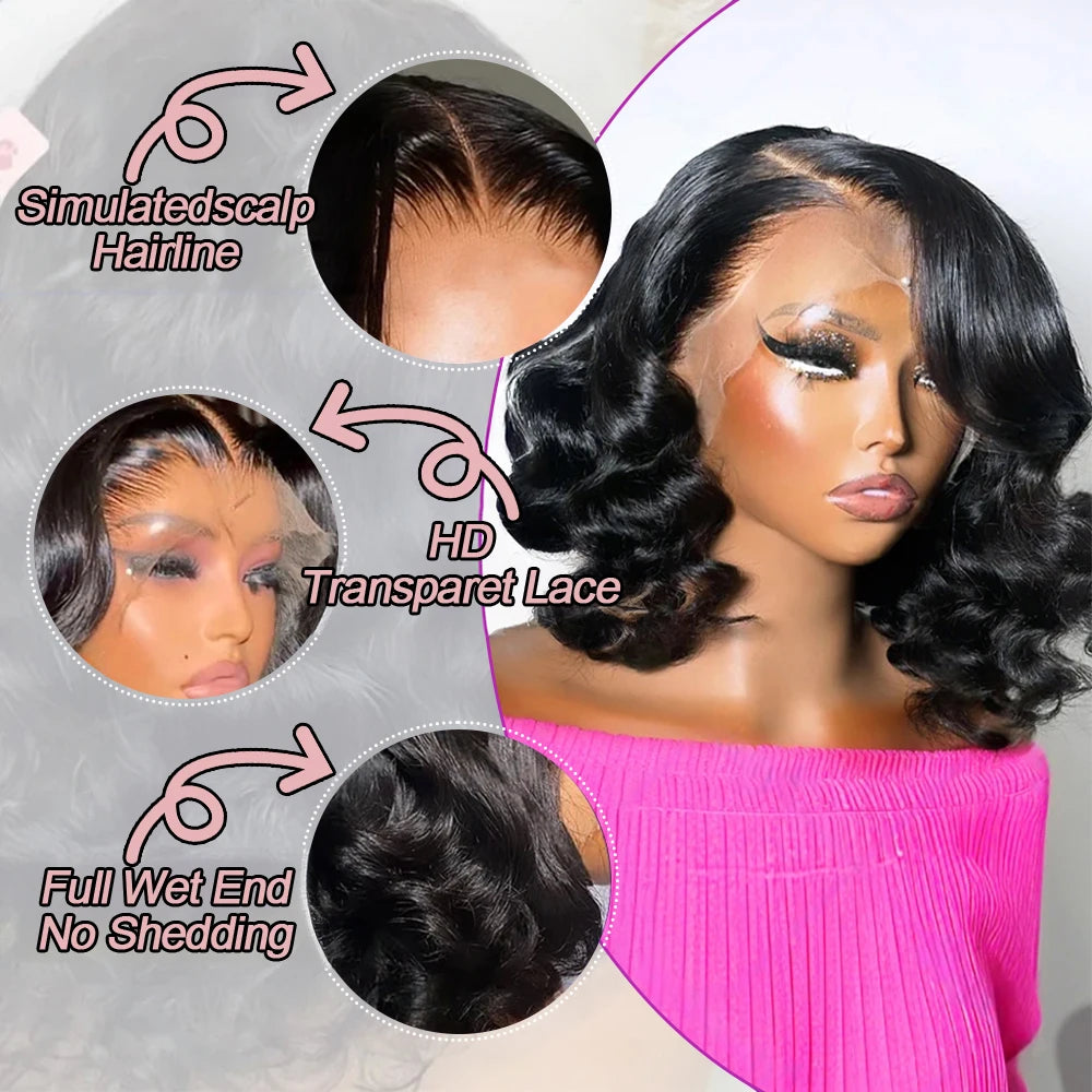 Glueless Short Body Wave Bob Lace Front Wig for Women