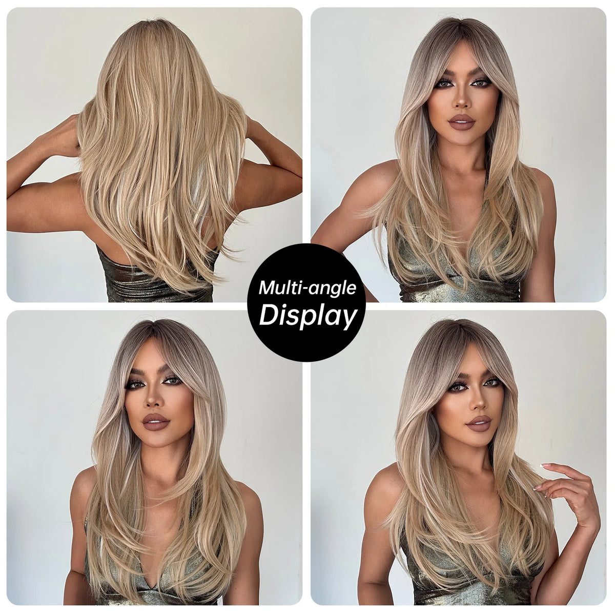 Long Straight Layered Blonde Wig With Bangs for Women