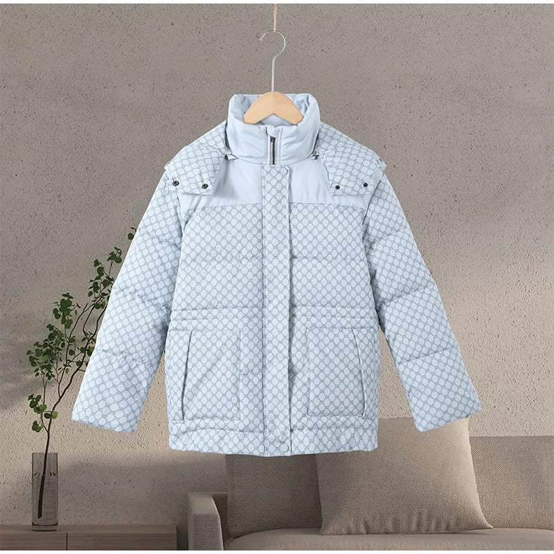 Casual Printed Hooded Cotton Coat With Zipper For Women