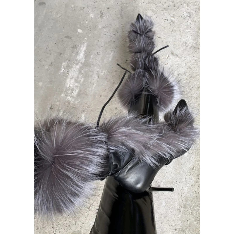 Black Pointed Toe Faux Fur Ankle Boots