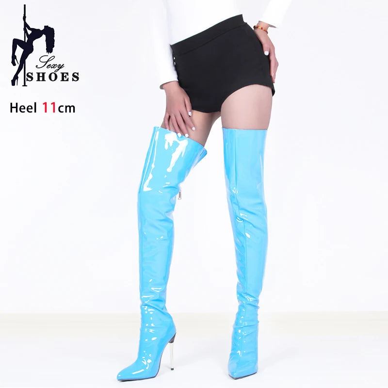 Shiny Patent Leather High Heel Over The Knee Boots for Women