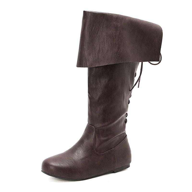 Retro Cross-Tied Flat Mid-Calf Costume Boots for Women
