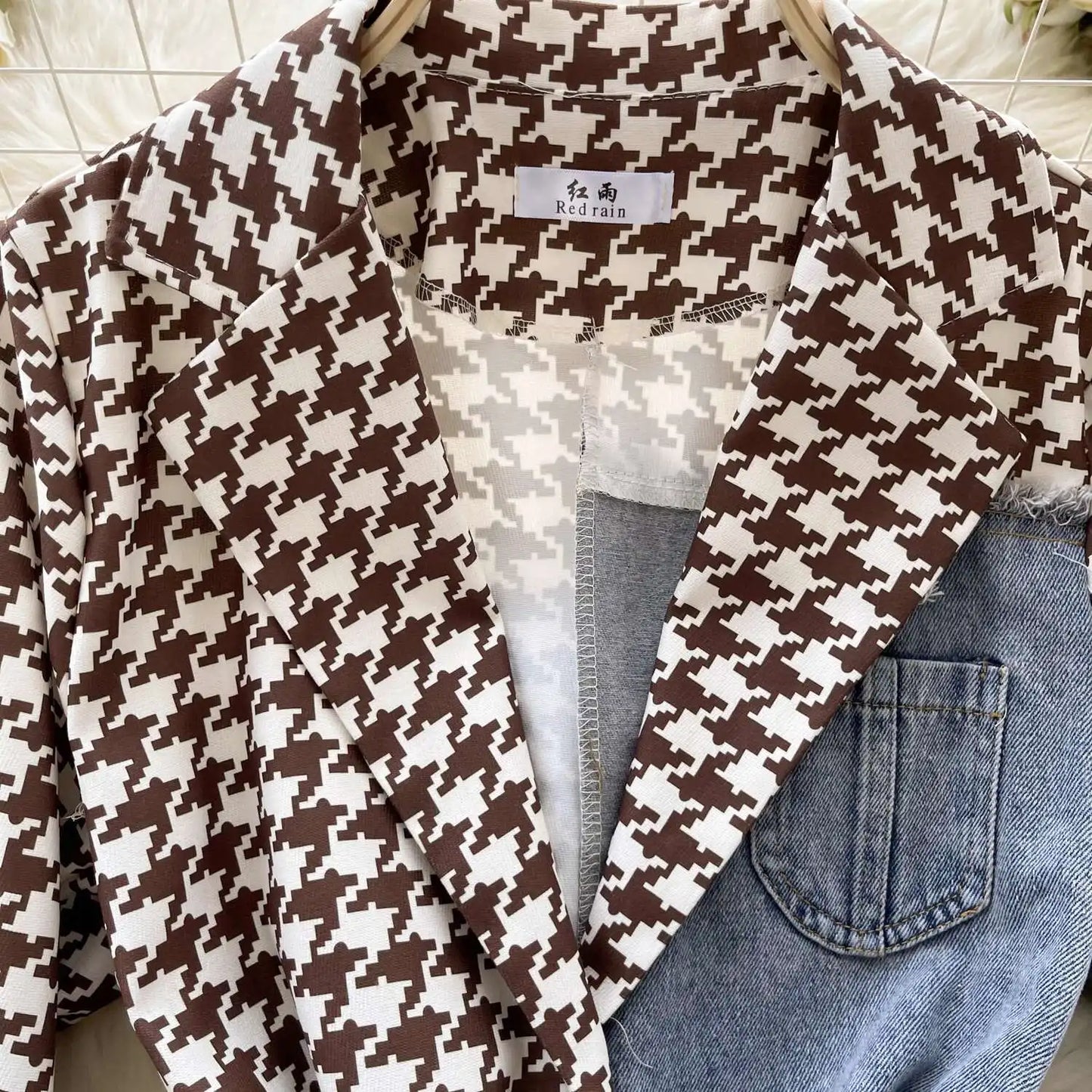 ANJY Autumn New Women Vintage Streetwear Ins Stylish Denim Patchwork Single Breasted Coat Casual Elegant Asymmetric Blazer A8421