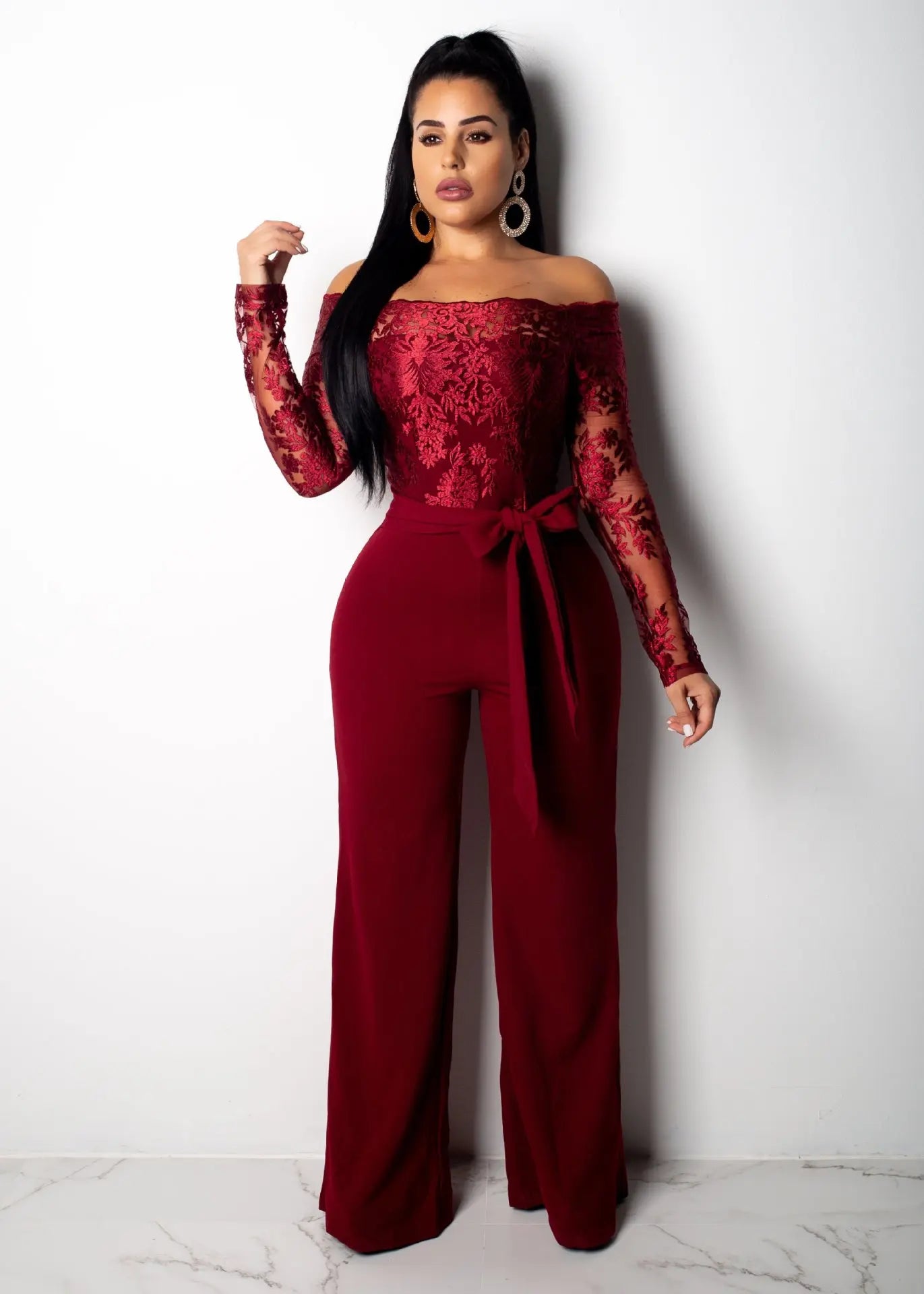 Elegant Lace Stitching Wide Leg Jumpsuit for Women