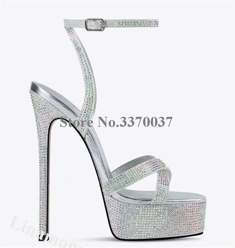 Rhinestone Ankle Strap Stiletto Heels