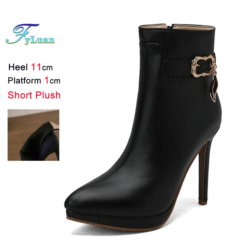 Red High Heel Pointed Toe Ankle Boots
